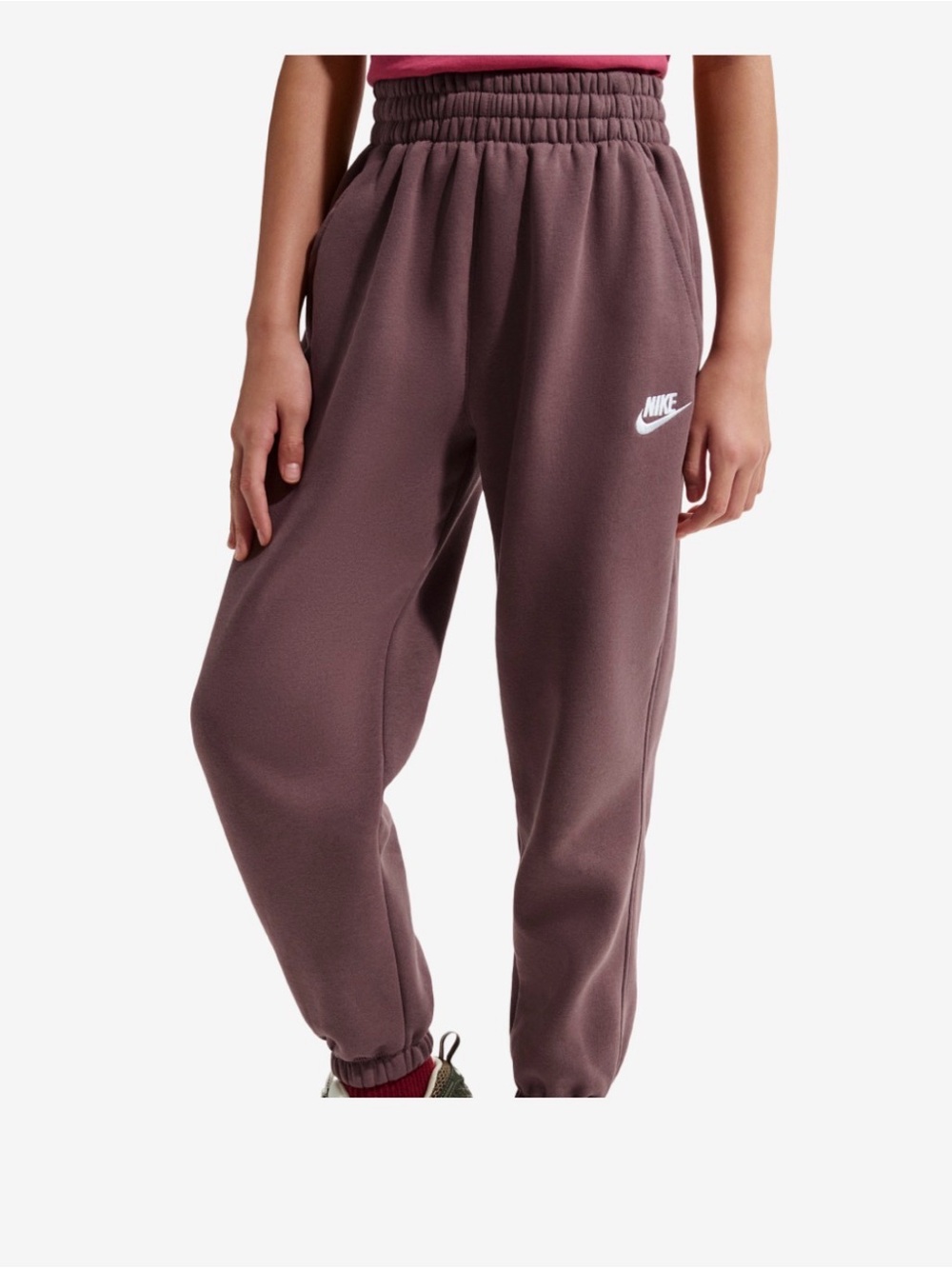 Nike Mauve-Plum Fleece Joggers with White Swoosh